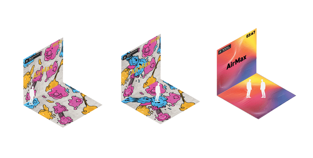 Mockup of the interactive dance floor that showcases how standing on it changes the visuals on the display.